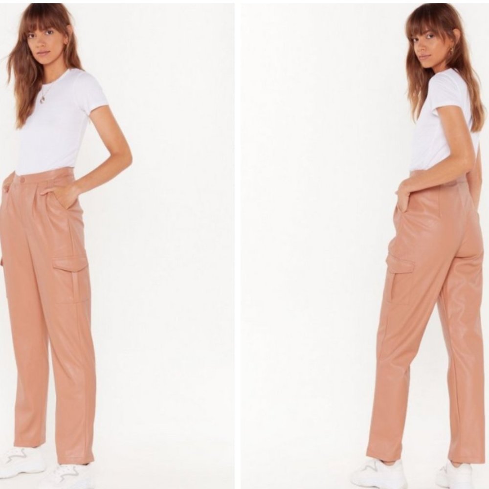 NWT Nasty Gal Pink Faux Leather Cropped Cargo Pant
